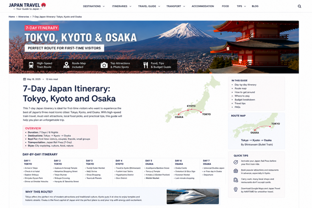Seven-day Japan itinerary through Tokyo, Kyoto and Osaka