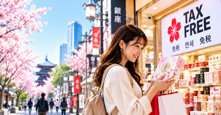 Traveler shopping at a tax-free store in Japan