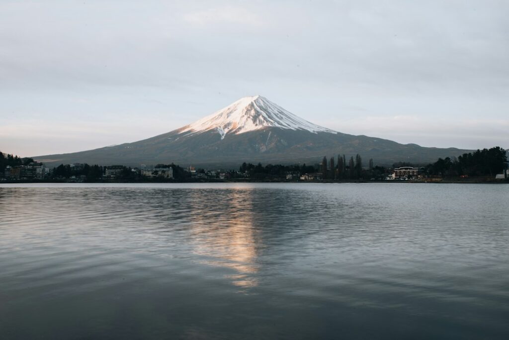 Mount Fuji rising above Lake Kawaguchiko in Japan