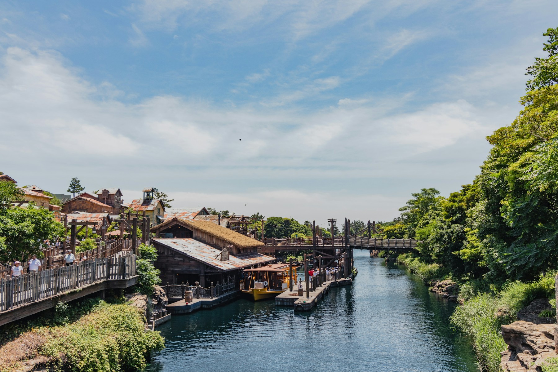 Scenic waterway and themed landscape at Tokyo DisneySea