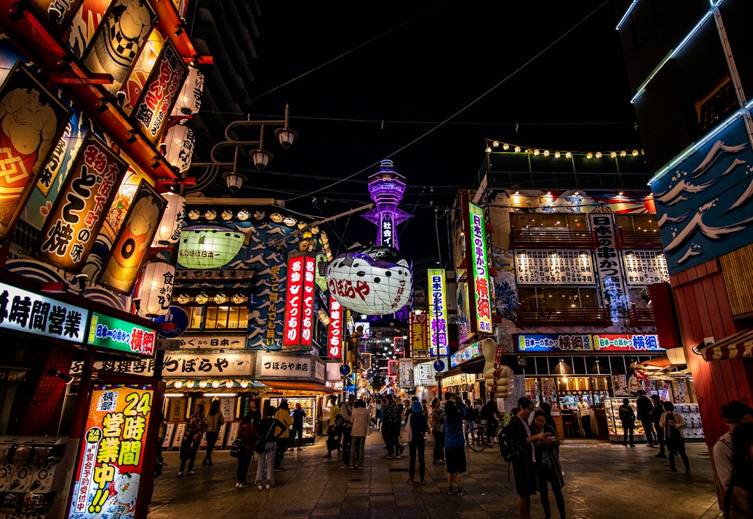 Dotonbori nightlife and illuminated city scene in Osaka