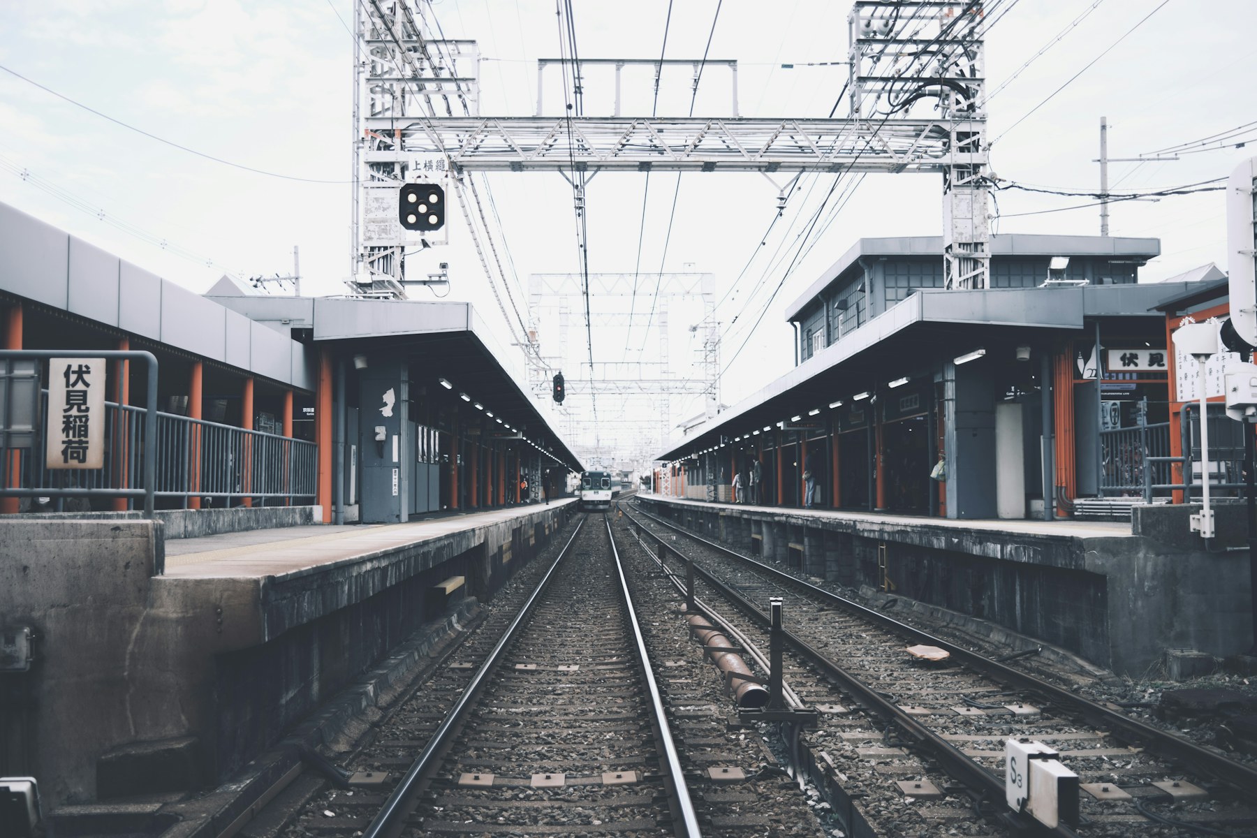 Local train waiting at Fushimi-Inari Station in Kyoto.