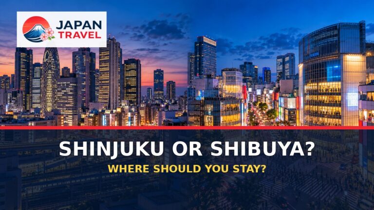 Shinjuku and Shibuya Tokyo skyline comparison asking where travelers should stay